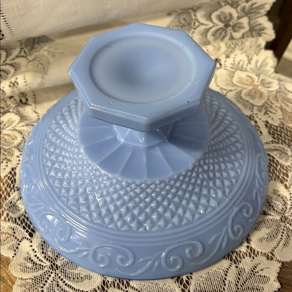 Antique Jeannette Glass 1920's Delphite Blue Pedestal Bowl Plate Dish - Picture 4 of 4